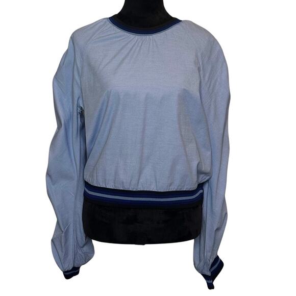 alter Baker Ruched Sleeve Blue Pullover Top | Size Large - Picture 2 of 10